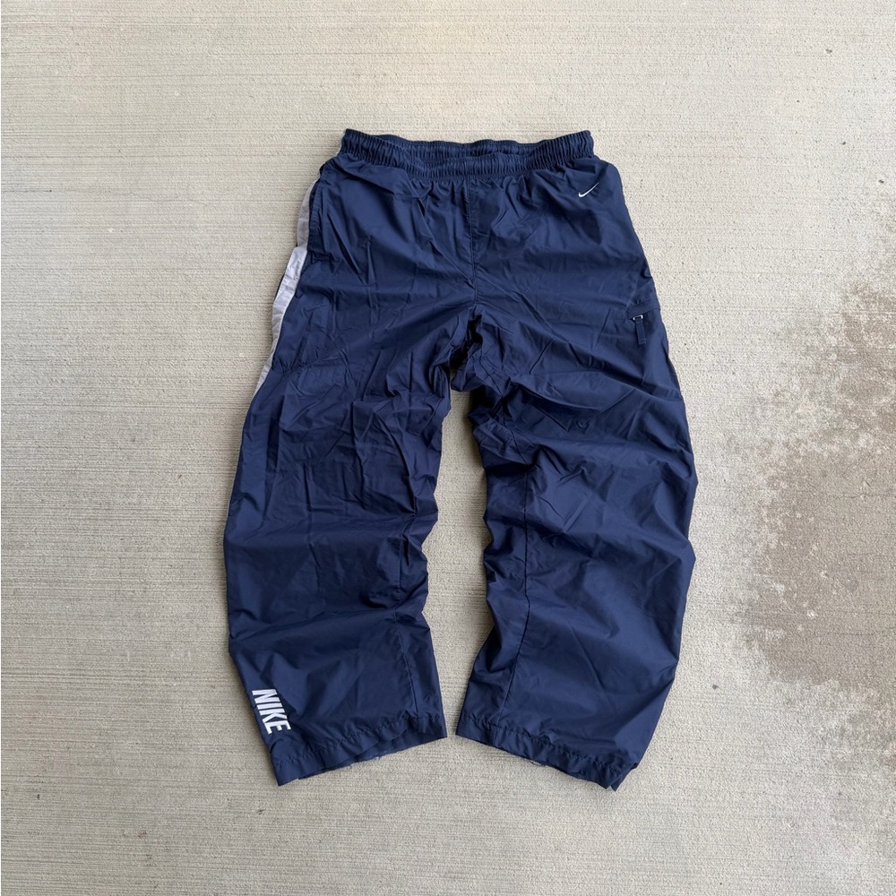Vintage Nike Y2K Navy Blue Baggy Nylon Windbreaker Track Sweatpants Size Medium